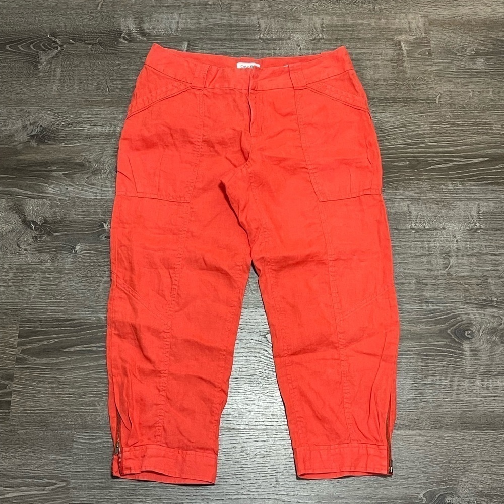 Calvin Klein Chelsea Linen Pants Size 10 Coral Zipper Ankle